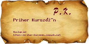 Priher Kurszán névjegykártya
